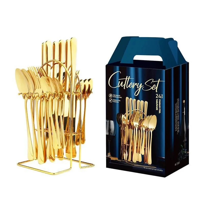Gold 24-piece cutlery set on stand with gift box