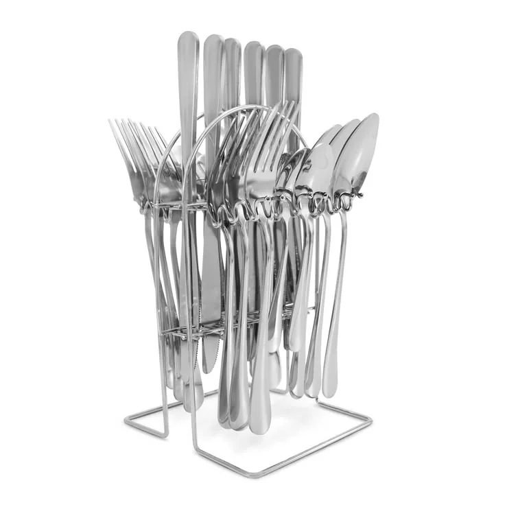 Silver 24-piece cutlery set on stand