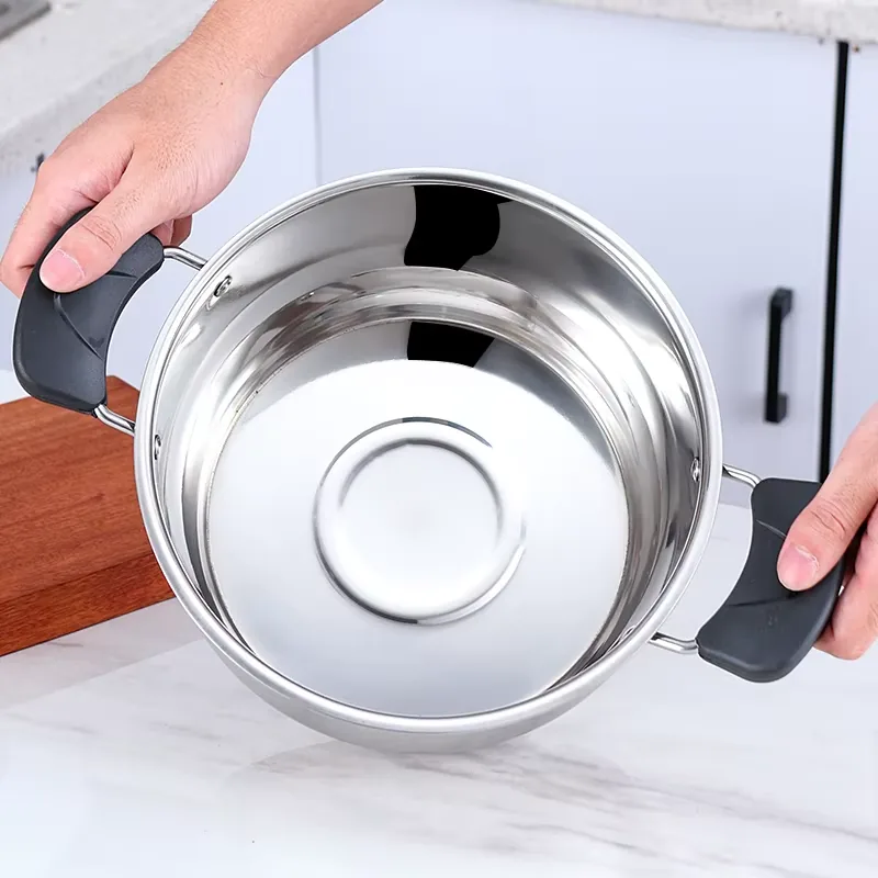 Cool-touch handles on the stainless steel pot