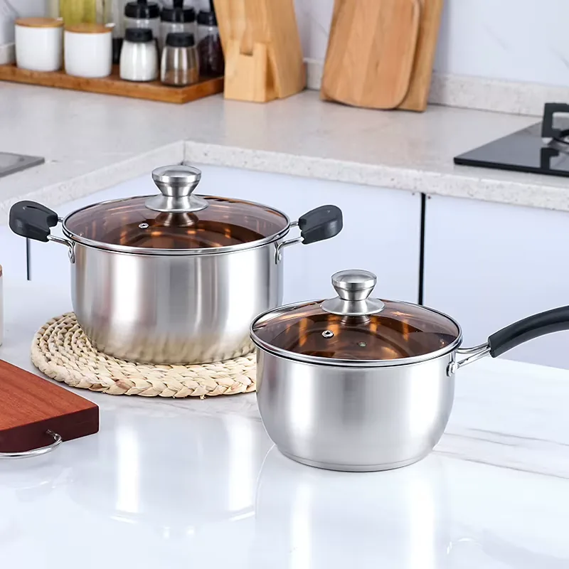 Pots on a kitchen counter
