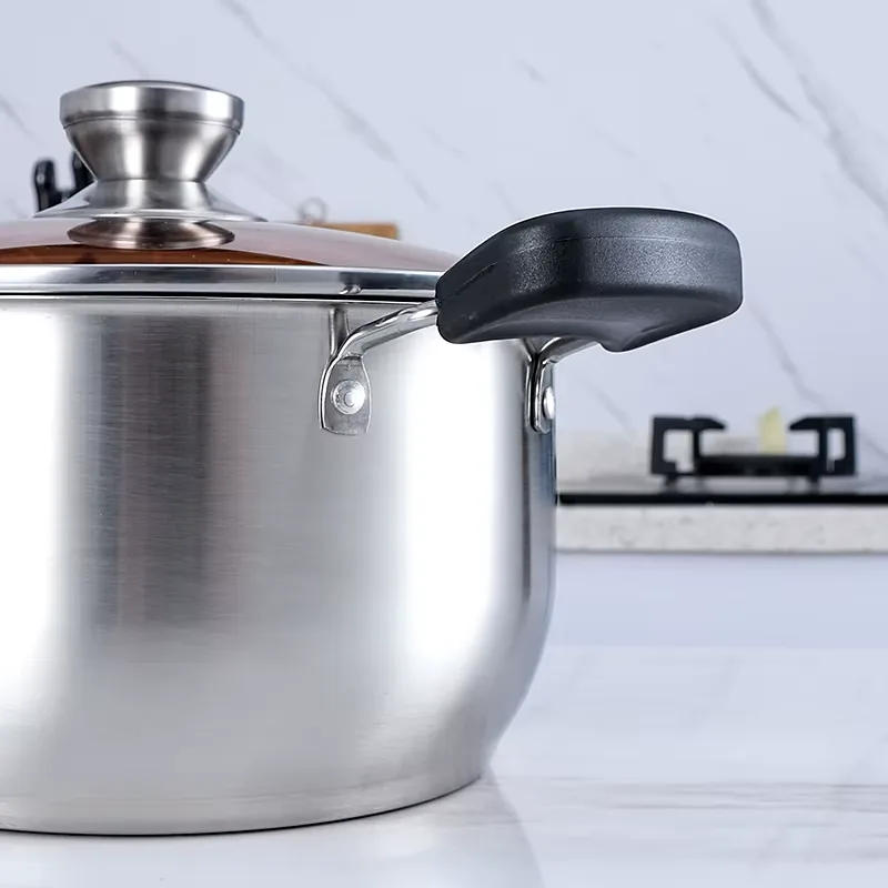 Sleek stainless steel pot with glass lid